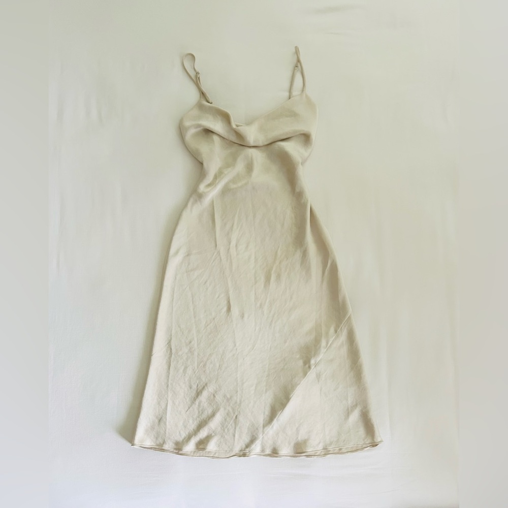 Wilfred Cream Satin Cowlneck Slip Dress